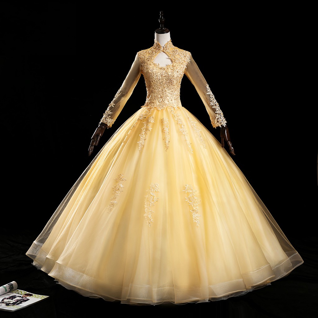 Gaun Pengantin 1912018 Kuning Lengan Panjang Wedding Dress Gown