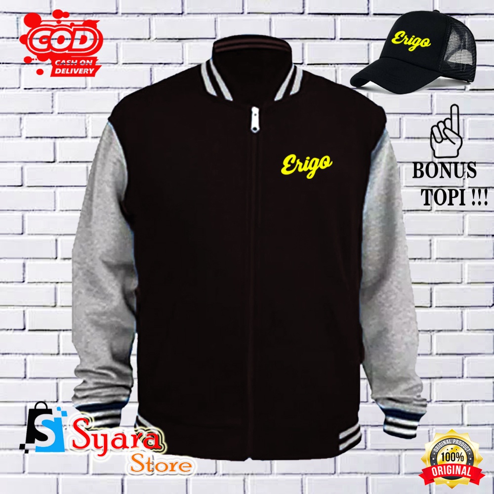 Syara Store / BONUS TOPI.. Jaket Varsity Baseball Erigo Kuning / Jaket Distro Varsity / Jaket Baseba