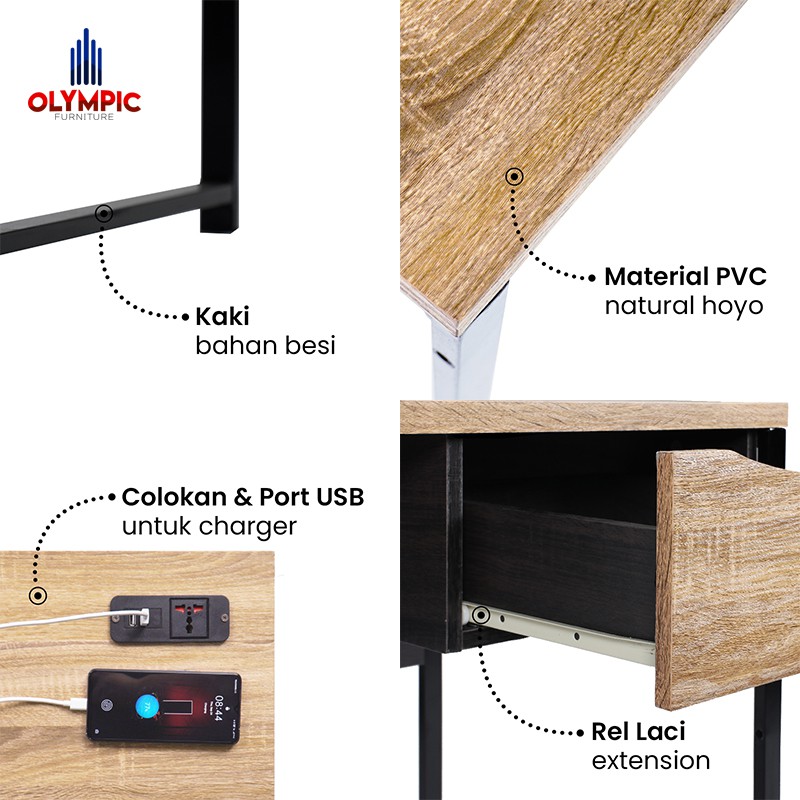 Olympic Paket Meja Kursi New Normal H – Meja Kerja / Meja Belajar / Meja Tulis + Kursi - MT HICKORY + MILENIAL