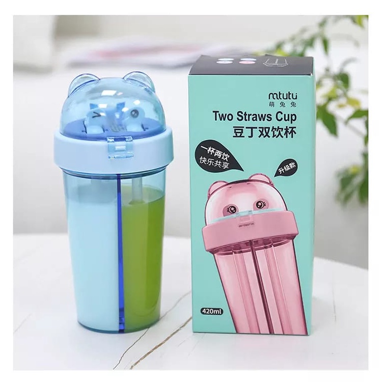 BOTOL MINUM 2 SISI TRANSPARAN + STIKER COUPLE BOTTLE 420 ML BPA FREE