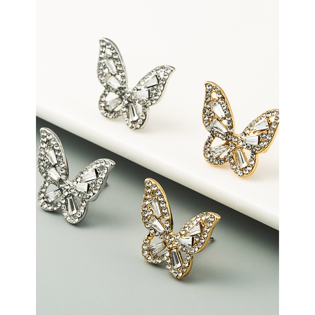 LRC Anting Tusuk Fashion Zircon Butterfly Alloy Hollow Earrings K69820