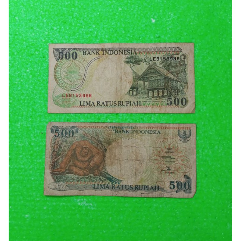 UK304 UANG KUNO UANG KERTAS INDONESIA 500 RUPIAH TAHUN 1992 GAMBAR ORANG HUTAN UANG LAMA INDONESIA