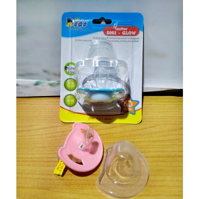 (Bercahaya ketika Gelap) Empeng Soother dengan Karet Nipple Dot Gepeng Orthodontic Silicone untuk An