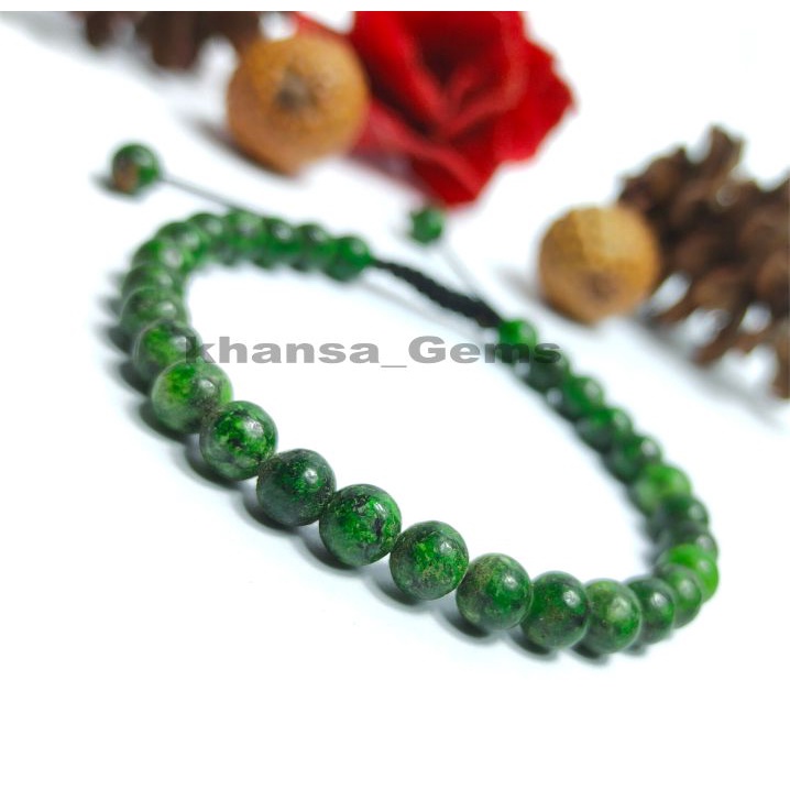 GELANG BATU GREEN RUBI TANZANIA DIM 6 MM MODEL TALI SHAMBALA AKSESORIES PERHIASAN GELANG AKSESORIES FASHION