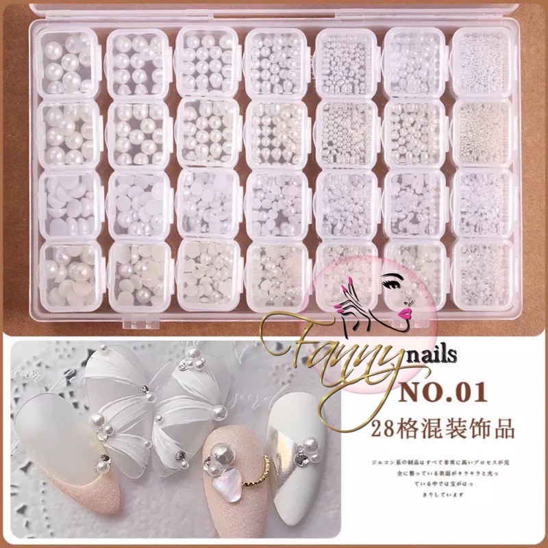 1SET 28 bentuk PEARL MIX SIZED / nailart wheel pearl PREMIUM biji bead mutiara nailart hiasan laut