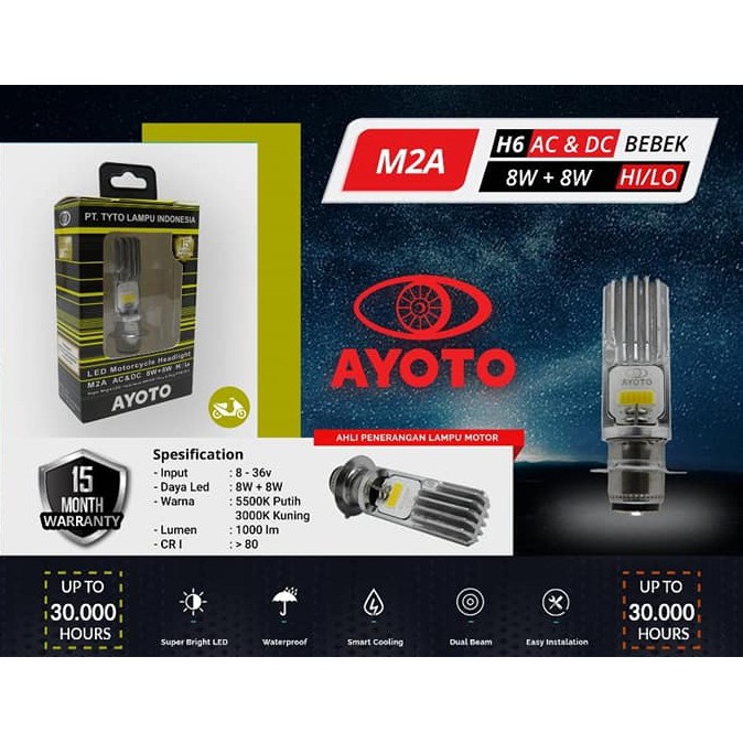 AYOTO M2A H6 LAMPU LED Utama Depan Headlamp PNP Hi-Lo AC DC 2 Sisi Original Motor Matic Bebek