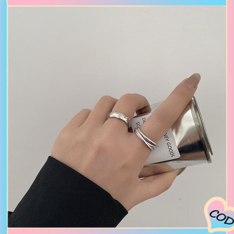 COD❤️ Fashion Wanita Kepribadian Desain Relung Yang Dapat Disesuaikan Cincin Sederhana Dua Lapisan Cross Set-A.one