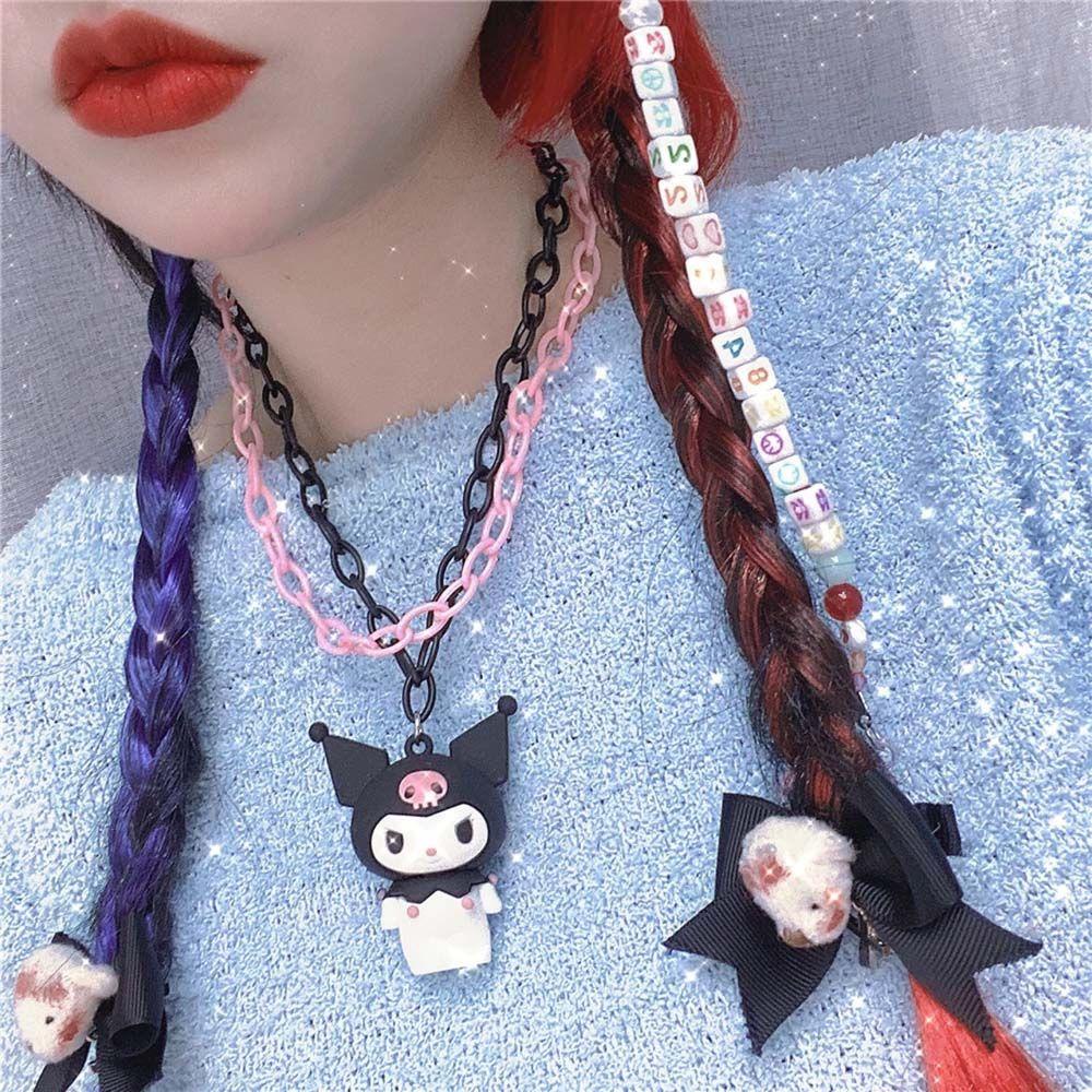 Kalung Kartun Agustina Gadis Lucu Harajuku Kuromi Melody Korea Rantai Akrilik Puding Anjing Perempuan Chokers