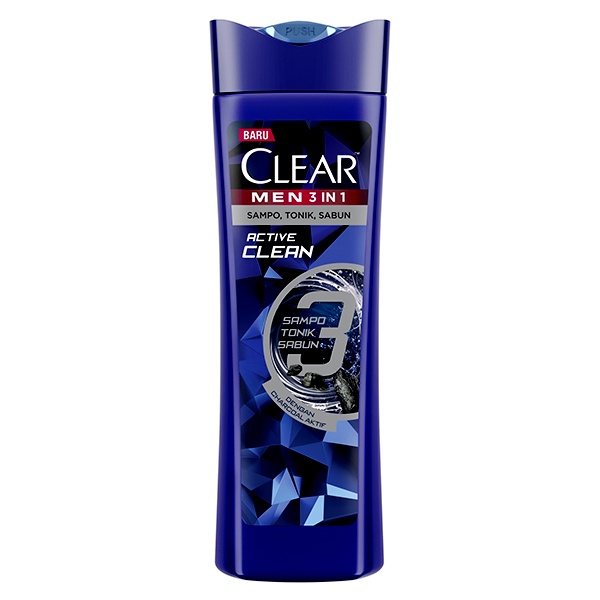 SHAMPO SABUN TONIK PRIA CLEAR MEN 3 IN 1 ACTIVE CLEAN 160 ML BOTOL