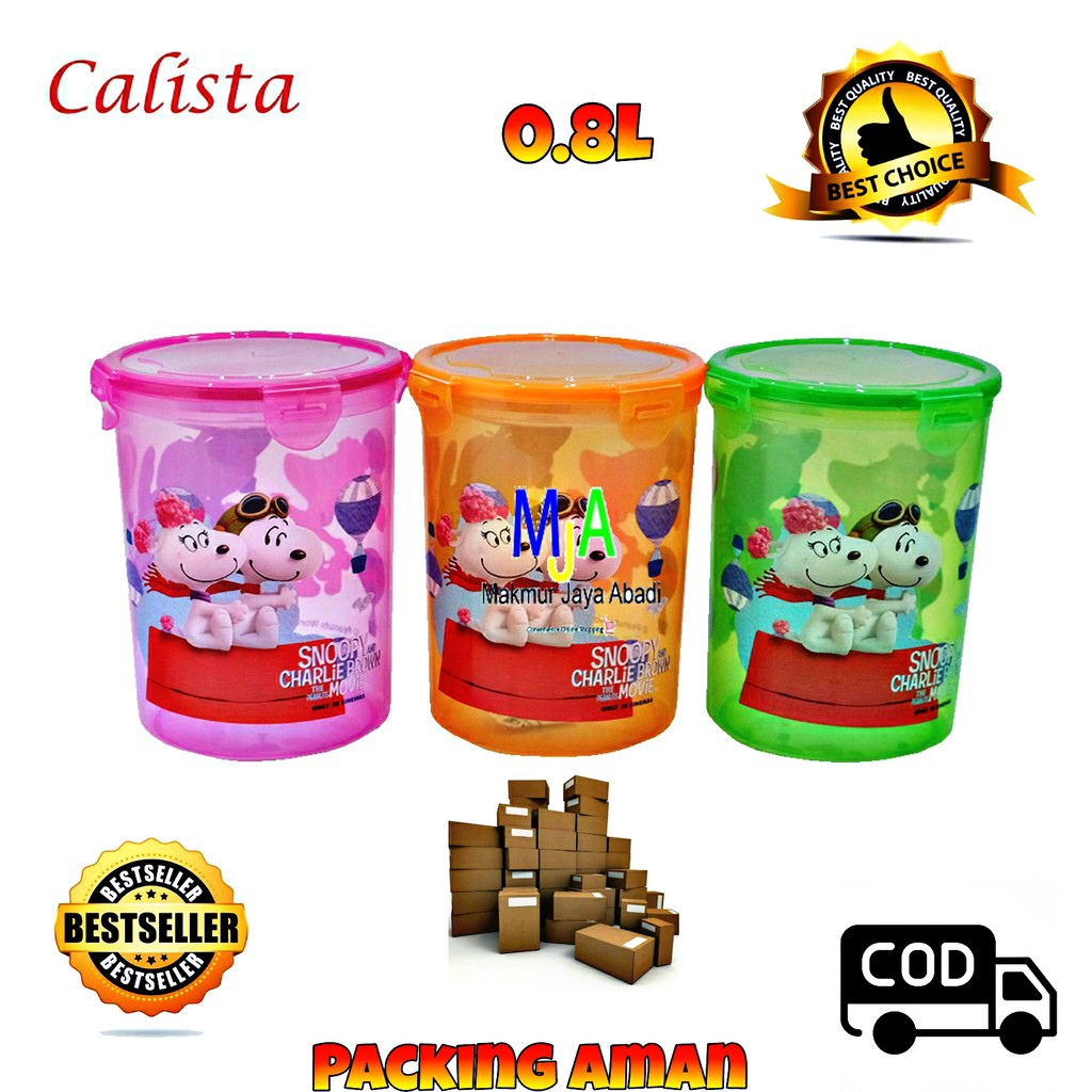 Calista Odate 0.8L Klip Toples Plastik Motif Imut Tempat Cemilan Food Storage Wadah Makanan - 3pcs