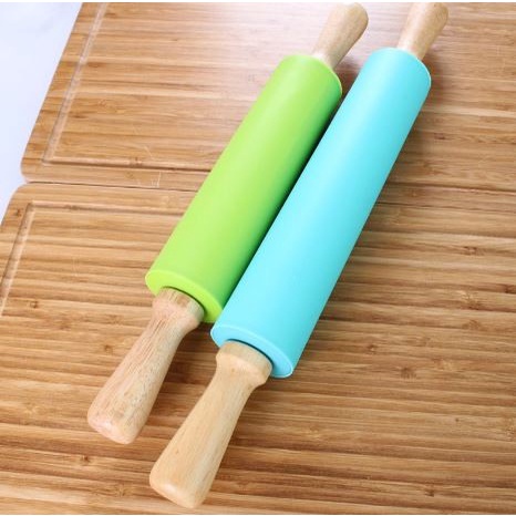 Rolling pin silicone with solid wood handle roller cake baking kue gilingan