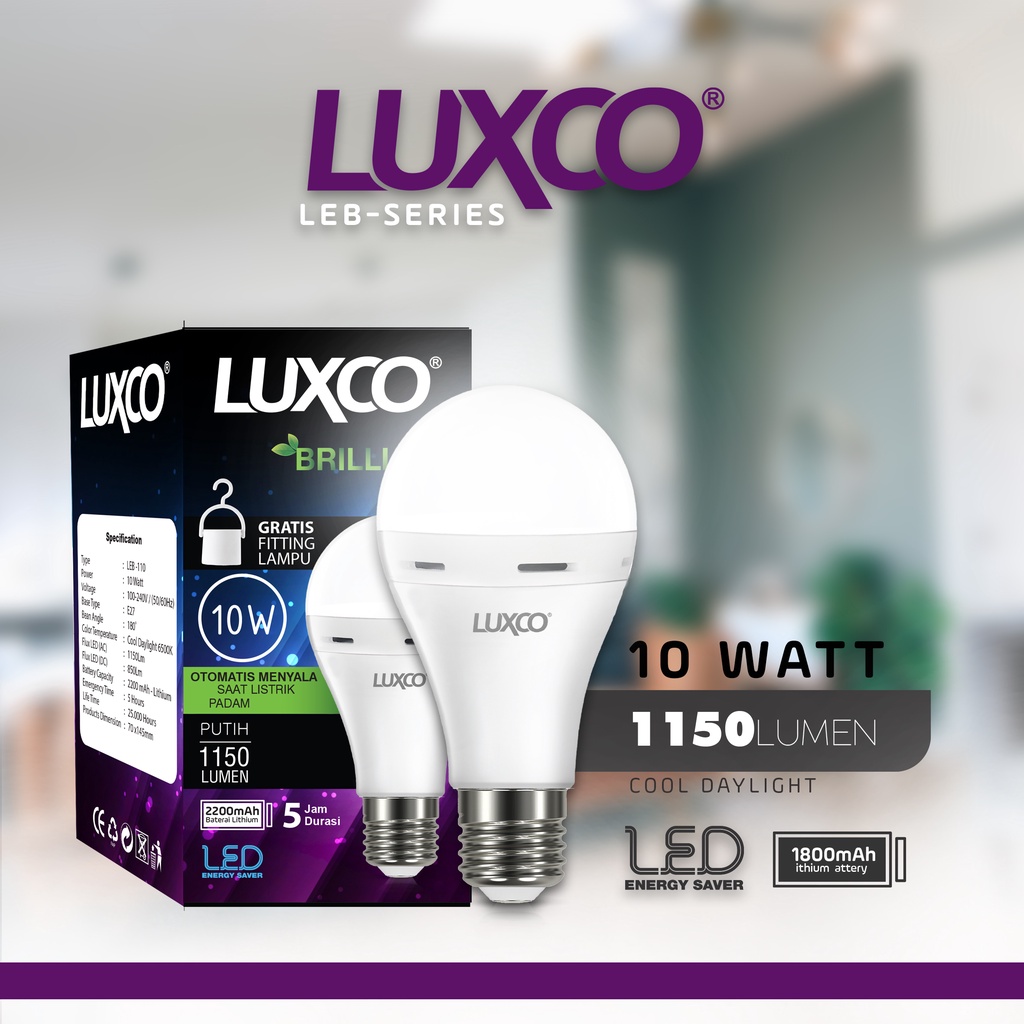 [COD] Lampu Emergency Led MERK LUXCO ORIGINAL IMPORT BER SNI ! Magic AC/DC Nyala Saat Mati Lampu 6w, 8w, 10w, 12w, 15w FREE ONGKIR