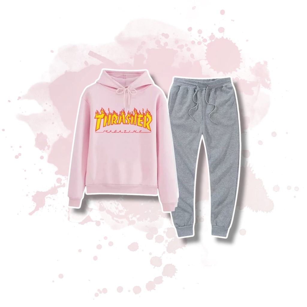 SETELAN HOODIE SWEATER ANAK REMAJA 4-15 TAHUN / SETELAN HOODIE THRASHER + JOGGER ABU