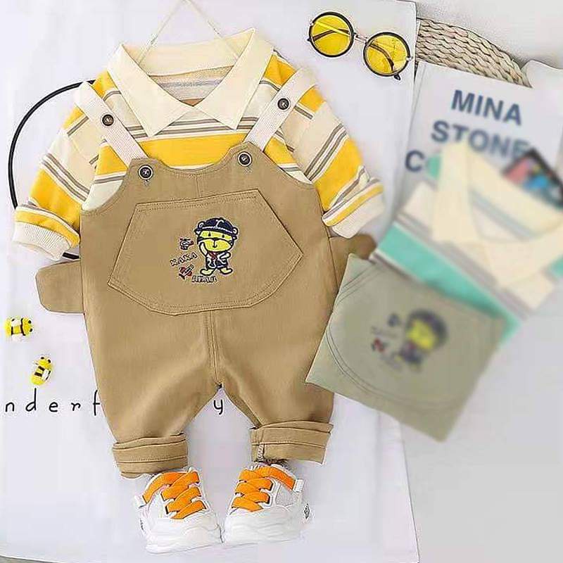 Baju Overall Anak Laki Laki Kaka Bear Stripe Yellow