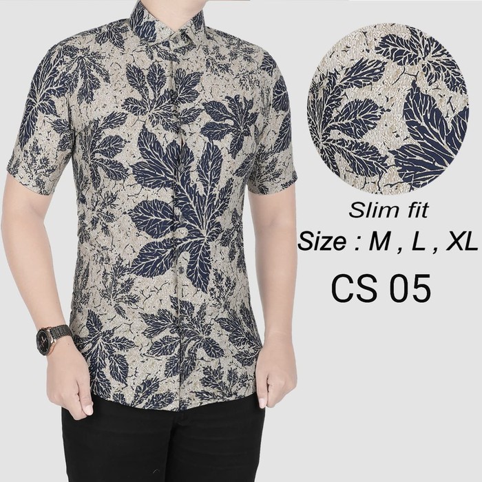 Benhill Kemko Pria Garis / Kemeja Koko Lengan Pendek Laki Salur R DS787 Kemeja Batik Pria Slim Fit /