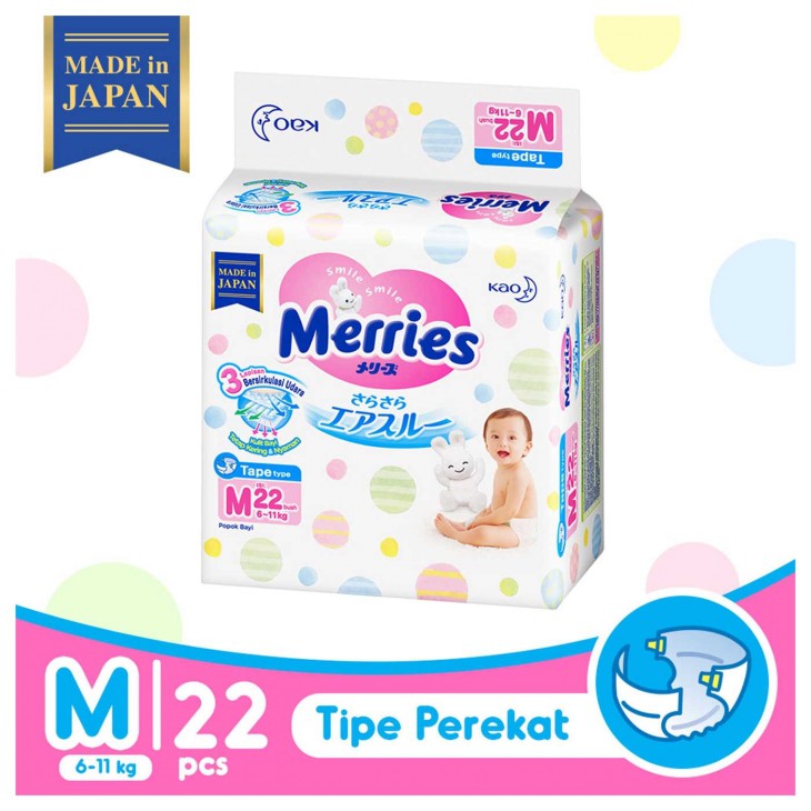 Merries Baby Diapers Tape M 22 / Popok Bayi