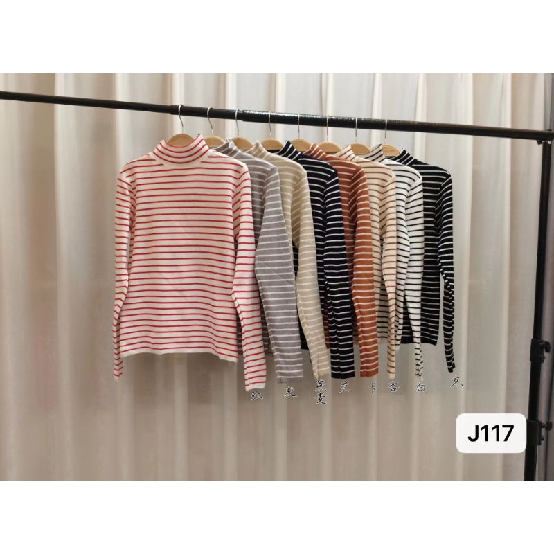 Lany Turtleneck Sweater Soft Knit Import - Atasan Rajut Salur Kerah Tinggi - Blouse Korea TM (J117)