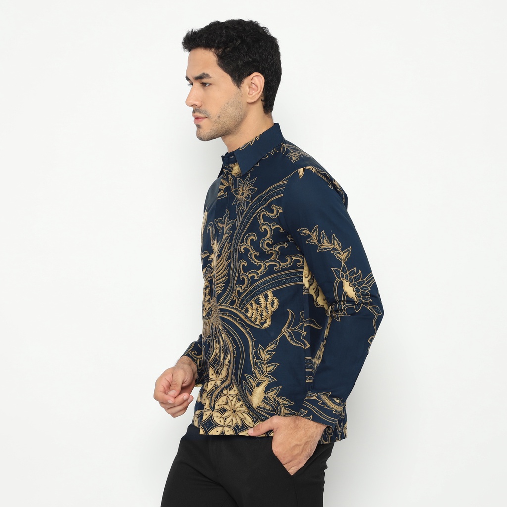 Kemeja Batik Prakasa Motif Arya Cakrawala Navy Slimfit Lengan Panjang Batik Solo