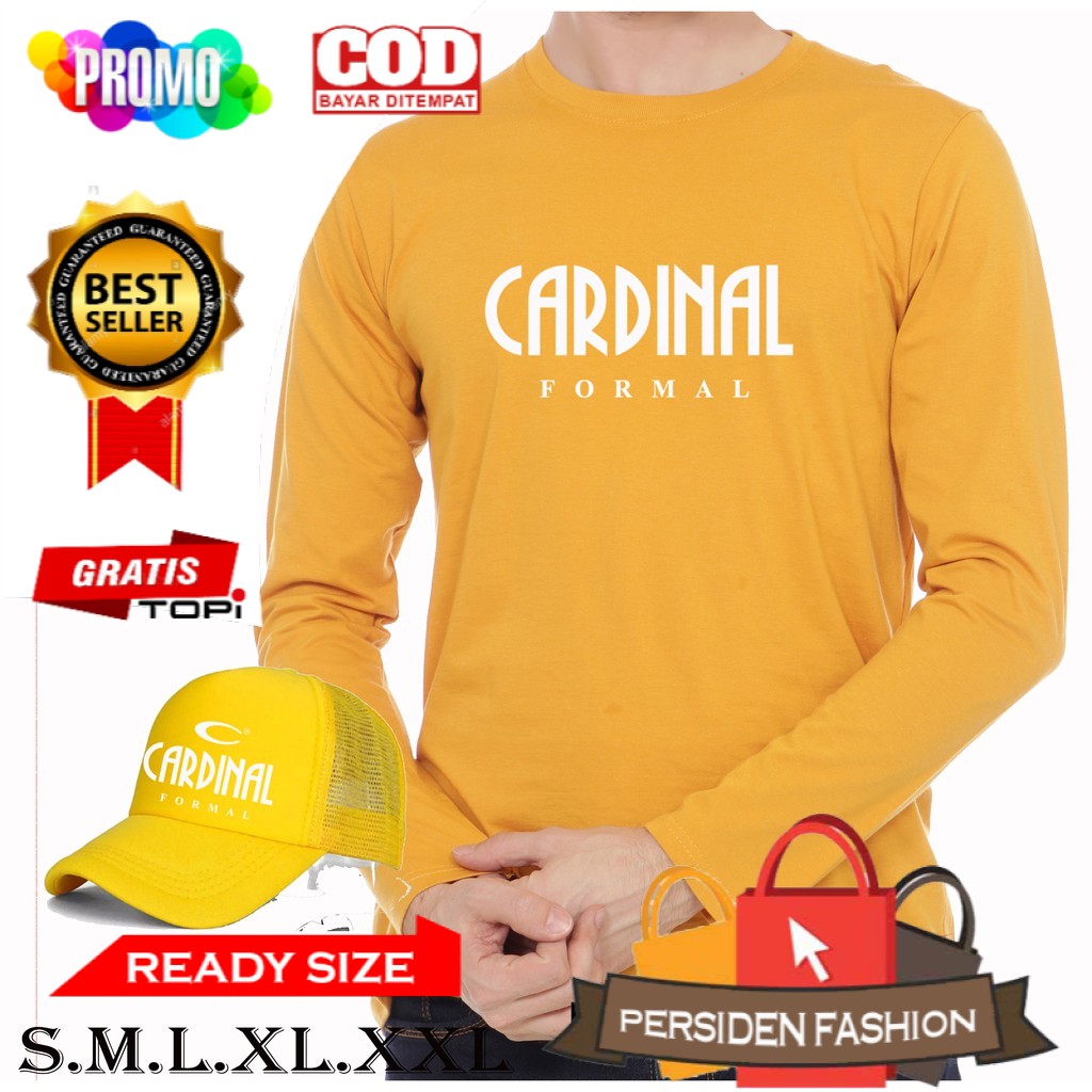 PROMO .. BONUS TOPI - KAOS DISTRO LENGAN PANJANG CARDINAL FORMAL WHITE BAJU PRIA WANITA DEWASA