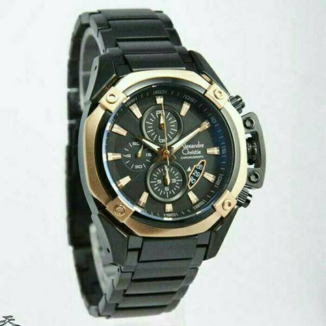 Jam tangan Alexandre christie Ac 6225 Black gold original