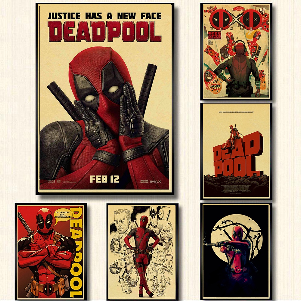 Poster Lukisan Kartun Marvel Superhero Deadpool Bahan Kertas Kraft Gaya Retro Untuk Dekorasi Kamar Anak