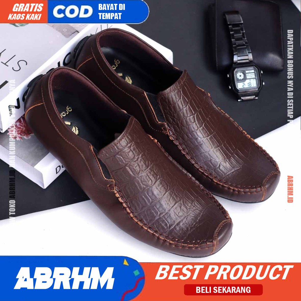 ABRHM X ASBUL Sepatu Slip On pria Kulit Asli Sepatu Pantofel Pria Kerja Sepatu Pria Casual Sepatu Kasual Kekinian Original Terlaris