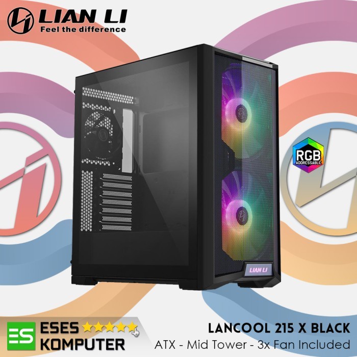 Case LIAN LI LANCOOL 215 BLACK ARGB MESH | ATX | Mid Tower | 3X FAN