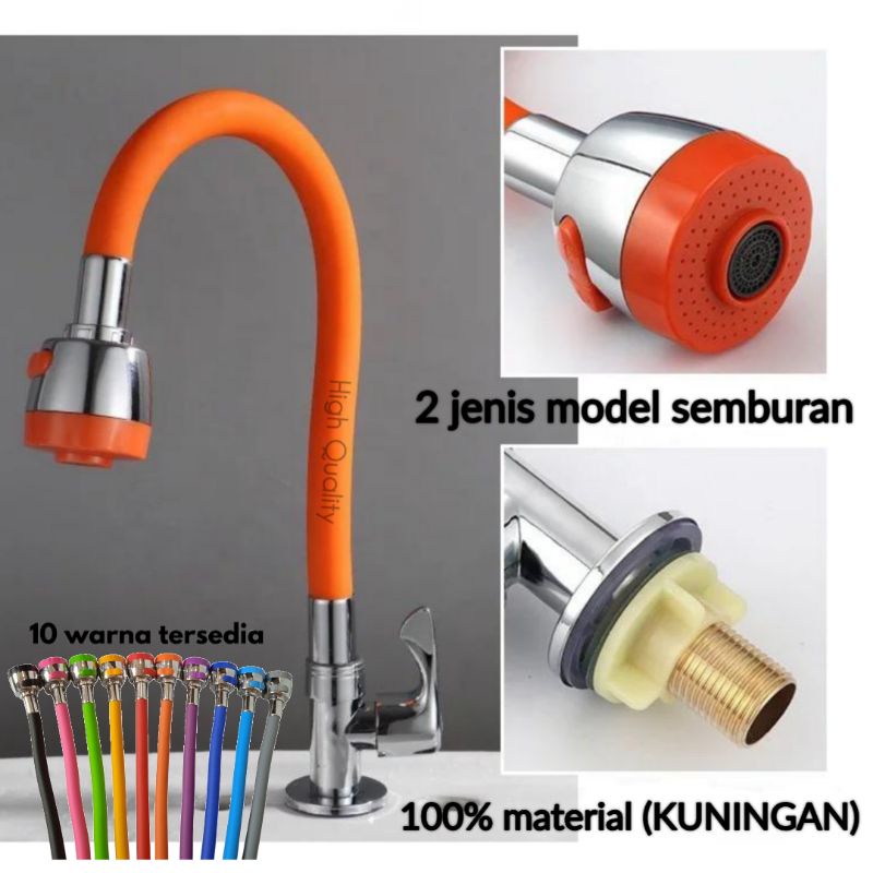 Kran Cuci Piring Tanam/Meja Model Bulat Bahan Kuningan Drad Pipa 1/2&quot; Fleksibel Warna