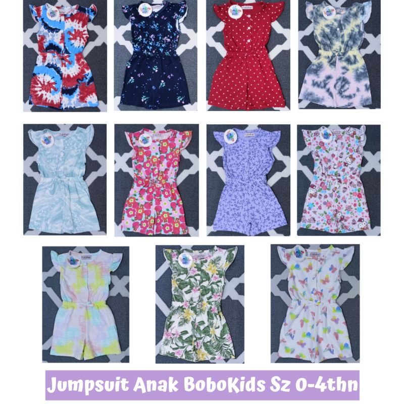 (PILIH MOTIF) JUMPSUIT ANAK BOBOKIDS RUFFLE PENDEK SIZE 2345 (Ecer &amp; Grosir min 6)