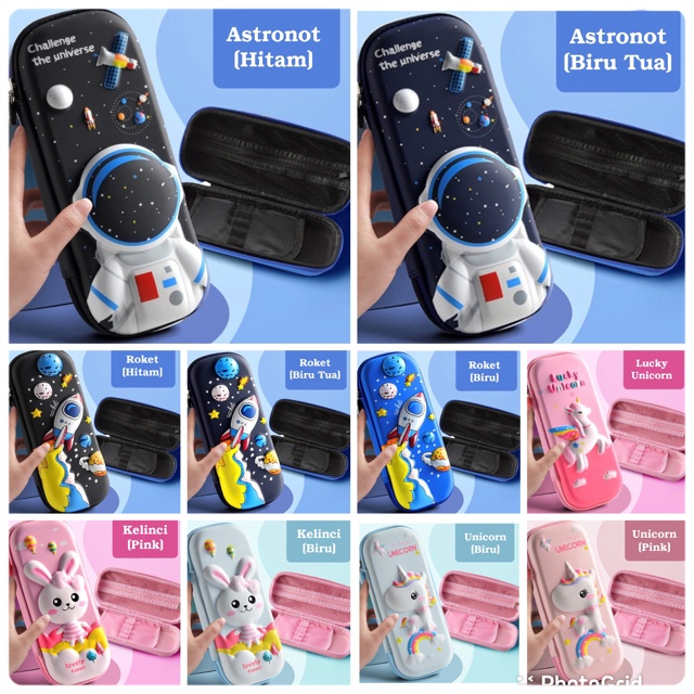 

Tempat pensil Kotak pensil 3D Timbul Hardcase Hardtop Waterproof Astronot Rocket Unicorn Kelinci