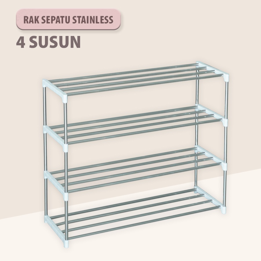 Rak Sepatu Sandal 4 Susun Stainless Besar Portable Multifungsi Serbaguna