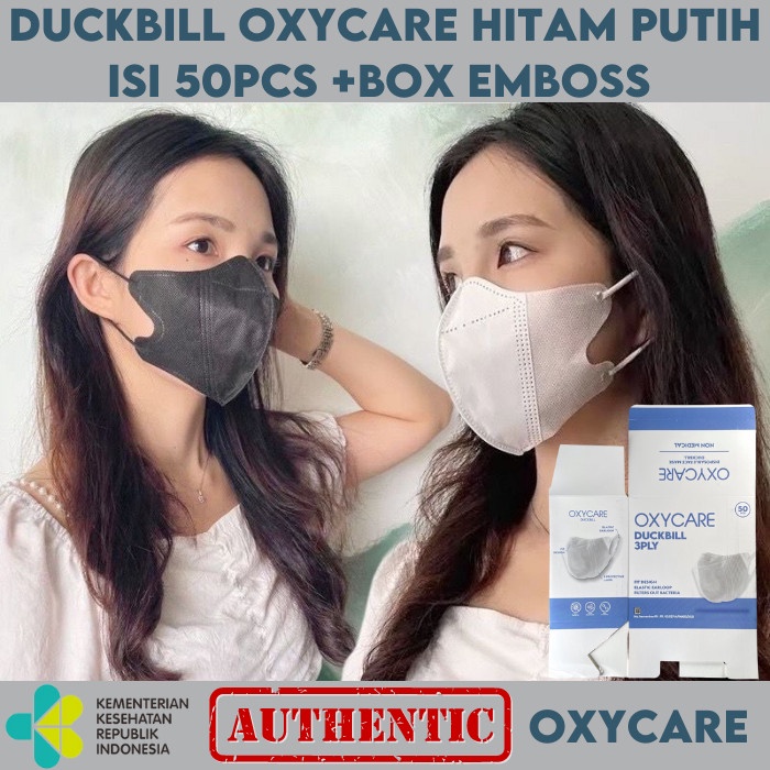 MASKER DUCKBILL OXYCARE isi 50pcs +BOX KEMENKES EMBOSS Real Pict