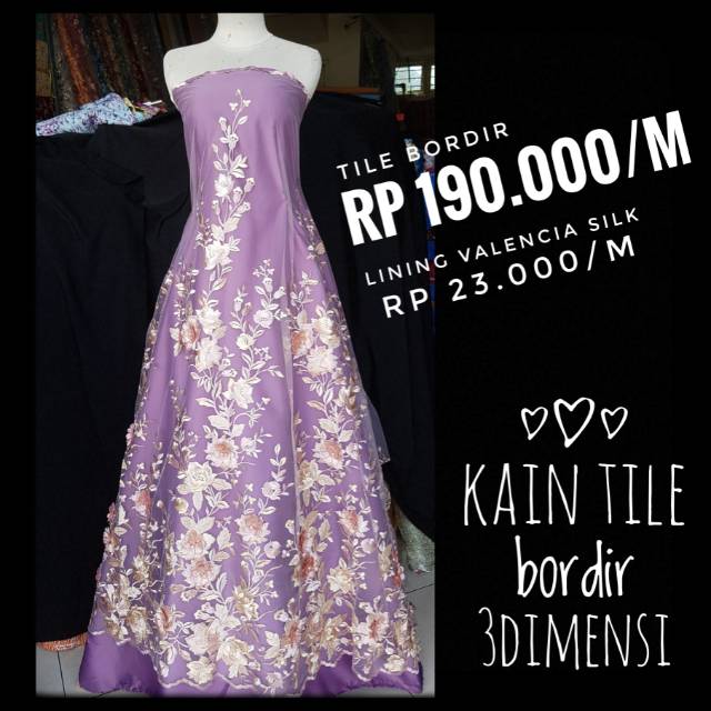 Kain Tile Bordir 3 Dimensi Warna Dusty Purple Shopee Indonesia