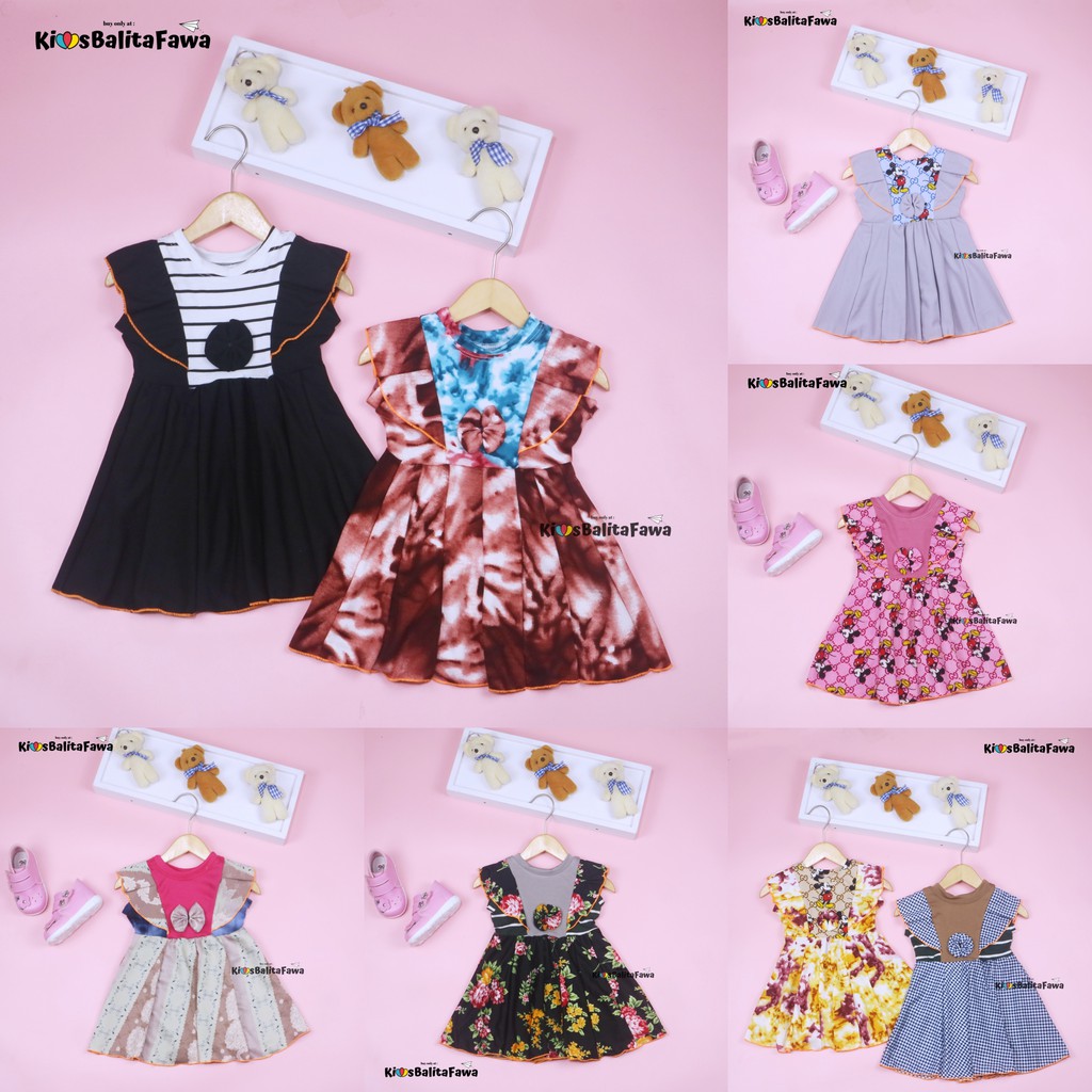 Dress Marion 6-18 Bulan / Dres Kensi Lengan Pendek Anak Perempuan Bayi Gaun Pesta Murah Import