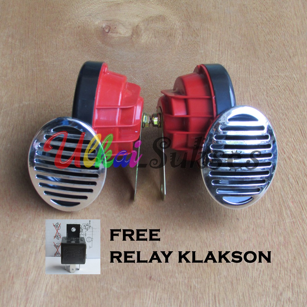 Klakson Denso Motor Dan Mobil l Variasi Aksesoris Klakson Double Model Keong OKD Isi 2 Plus FREE Relay 12V Warna Merah Suara Stereo Bass Universal Murah