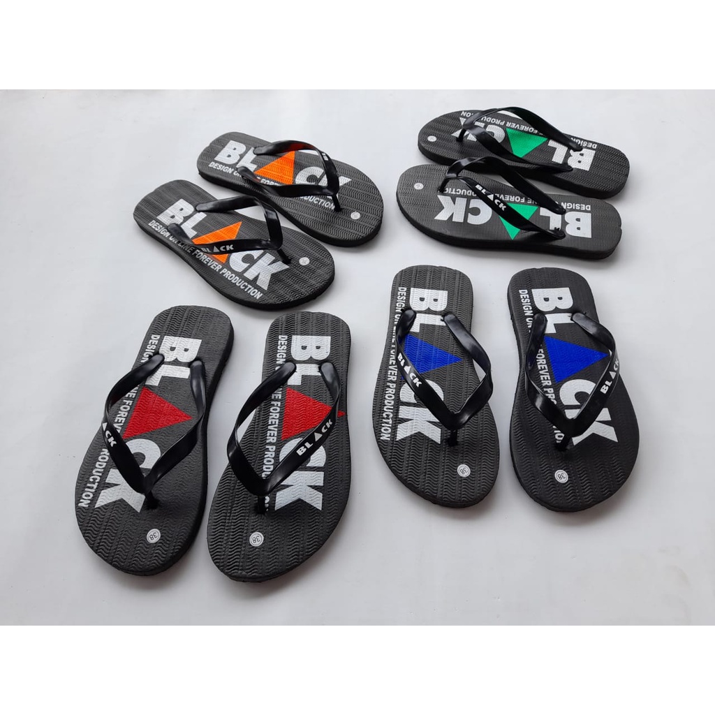 Sandal japit pria motif black seris terbaru