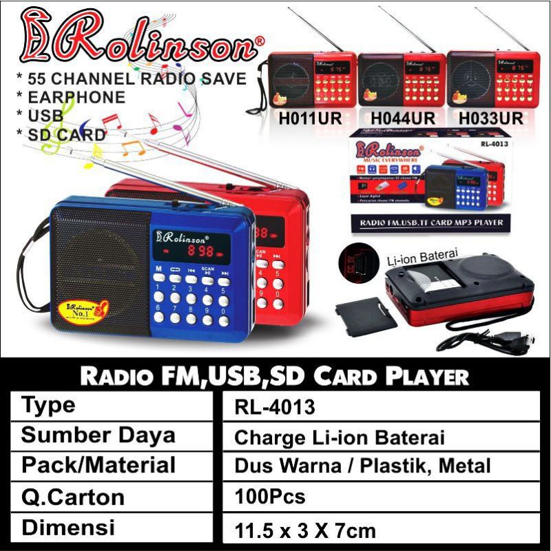 Speaker radio fm mini rolinson RL 4013 USB TF card MP3 player