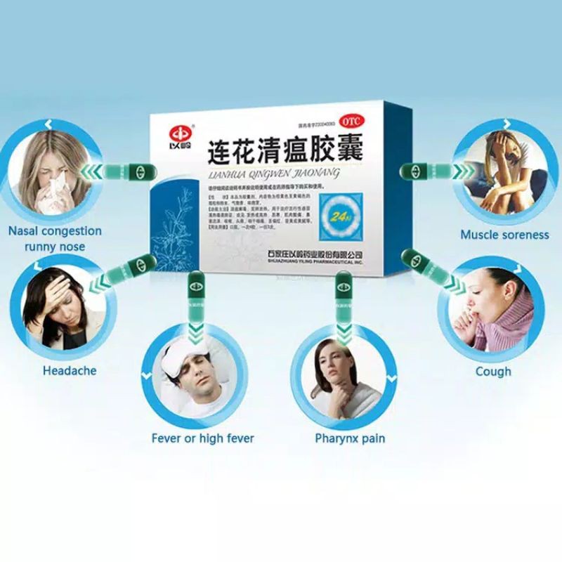 LIANHUA QINGWEN JIAONANG,obat herbal China isi 24