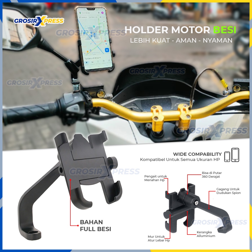 Holder Motor BESI dudukan penahan handphone spion motor original kuat kokoh tidak goyang saat di gunakan NB20