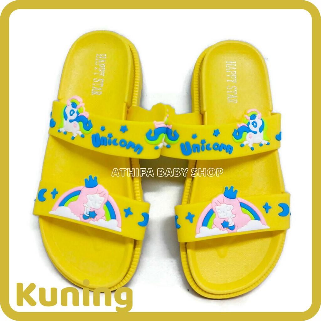 Sandal Slop Anak Perempuan Unicorn Kuda Pony Poni Sendal Balita Cewek Usia 3 4 5 6 7 8 9 10 Tahun