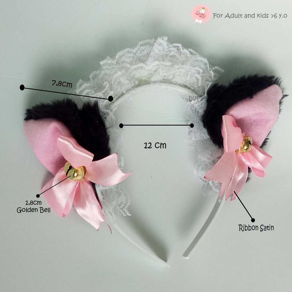 Bando neko maid renda pita lonceng cat ear lace bell buffy kawaii nekomimi fashion halloween cosplay