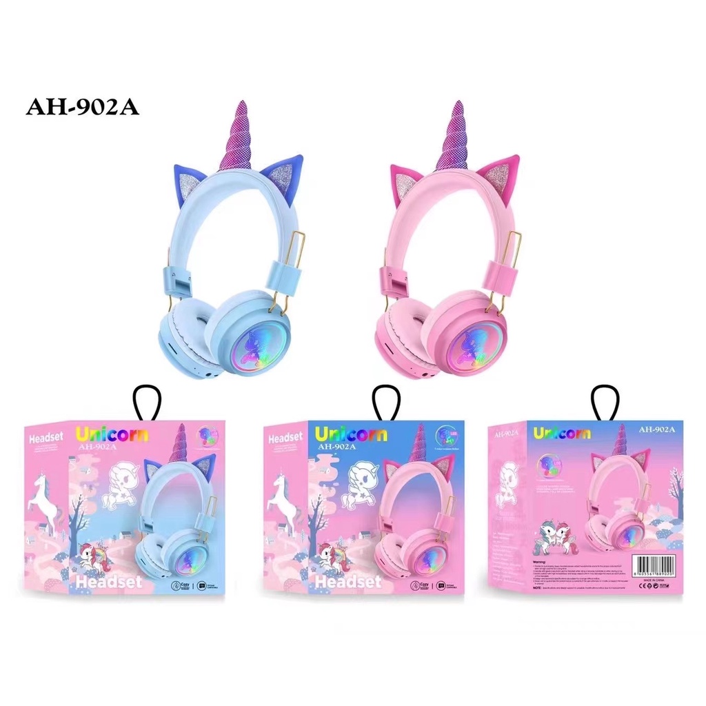 LED HEADPHONE /HEADSET BANDO LED LAMPU BLUETOOTH/WIRELESS UNICORN TANDUK TYPE AH-902A EXTRA BASS IMUT/LUCU