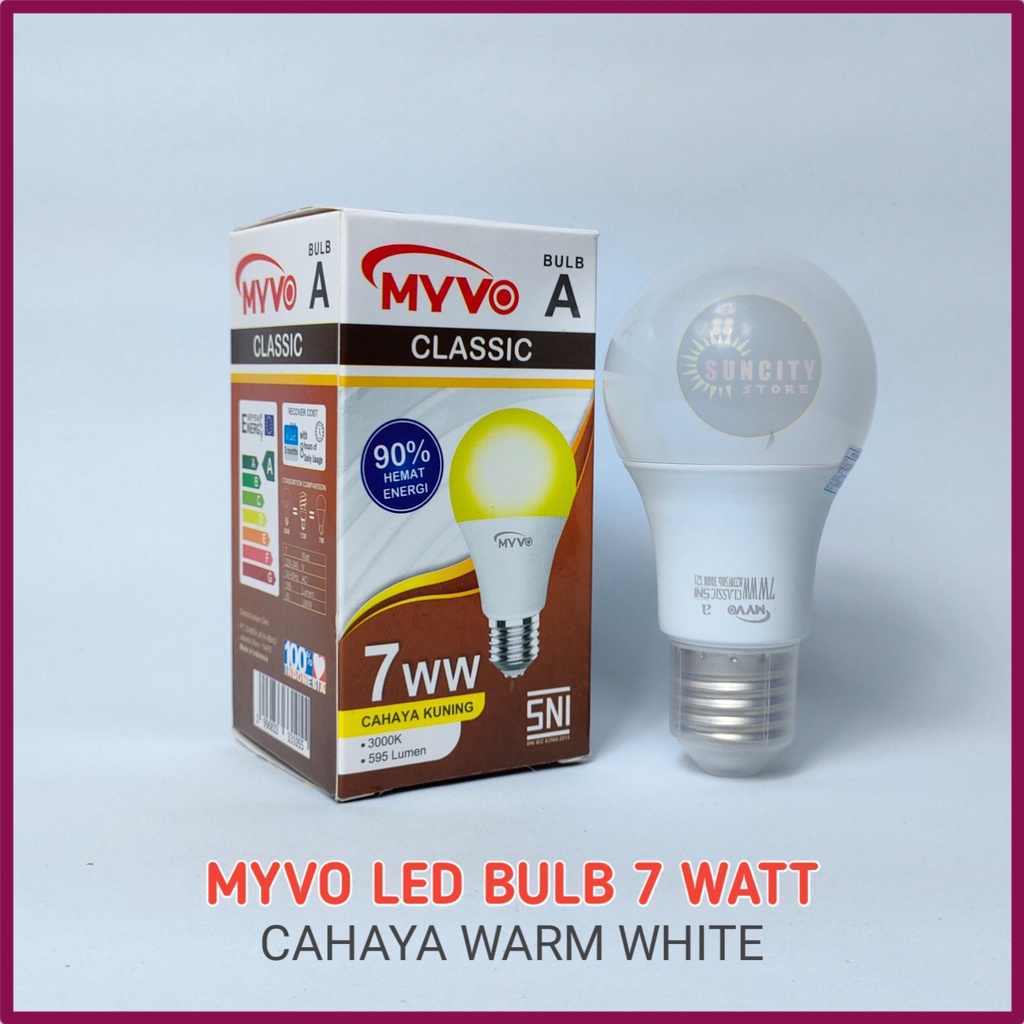 Myvo Lampu LED Bulb Classic 7 Watt - Cahaya Kuning (Warm White)