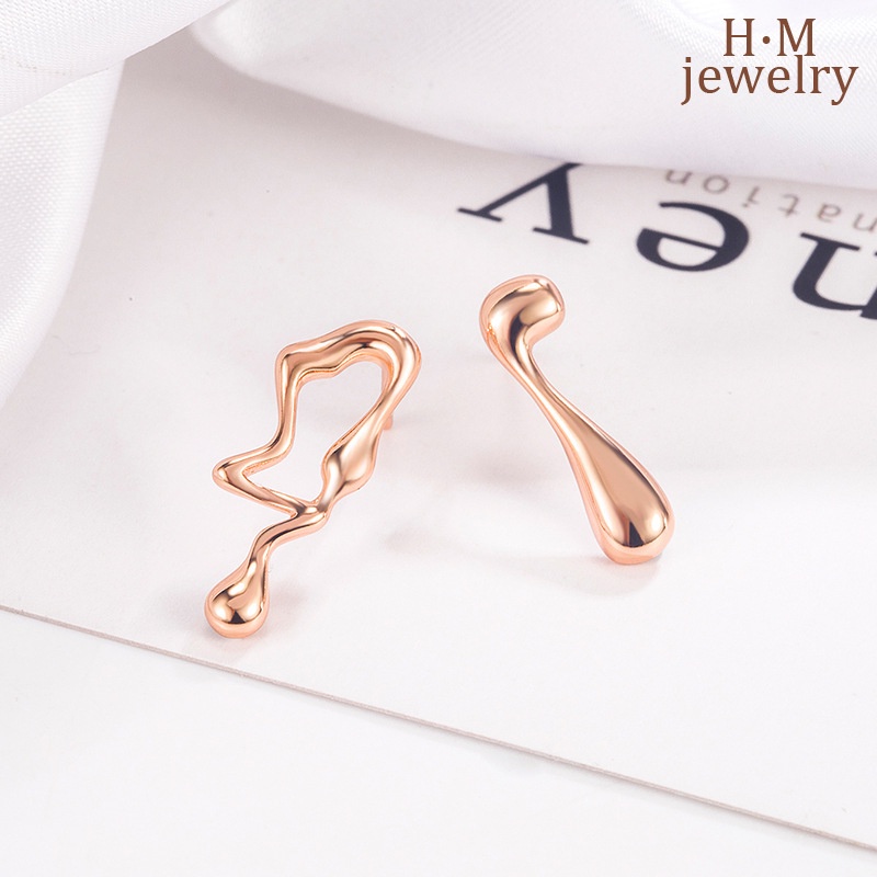 Anting Tusuk Asimetris Model Lava Bahan Silver S925 Untuk Wanita