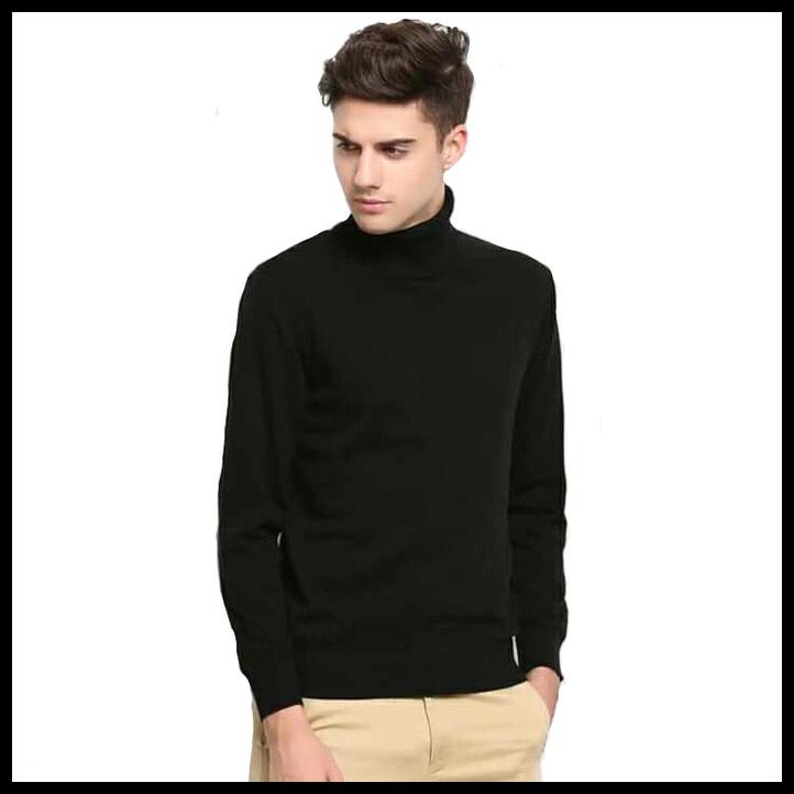 zg7h baju rajut pria korea kojiro turtle neck - hitam 3s4a