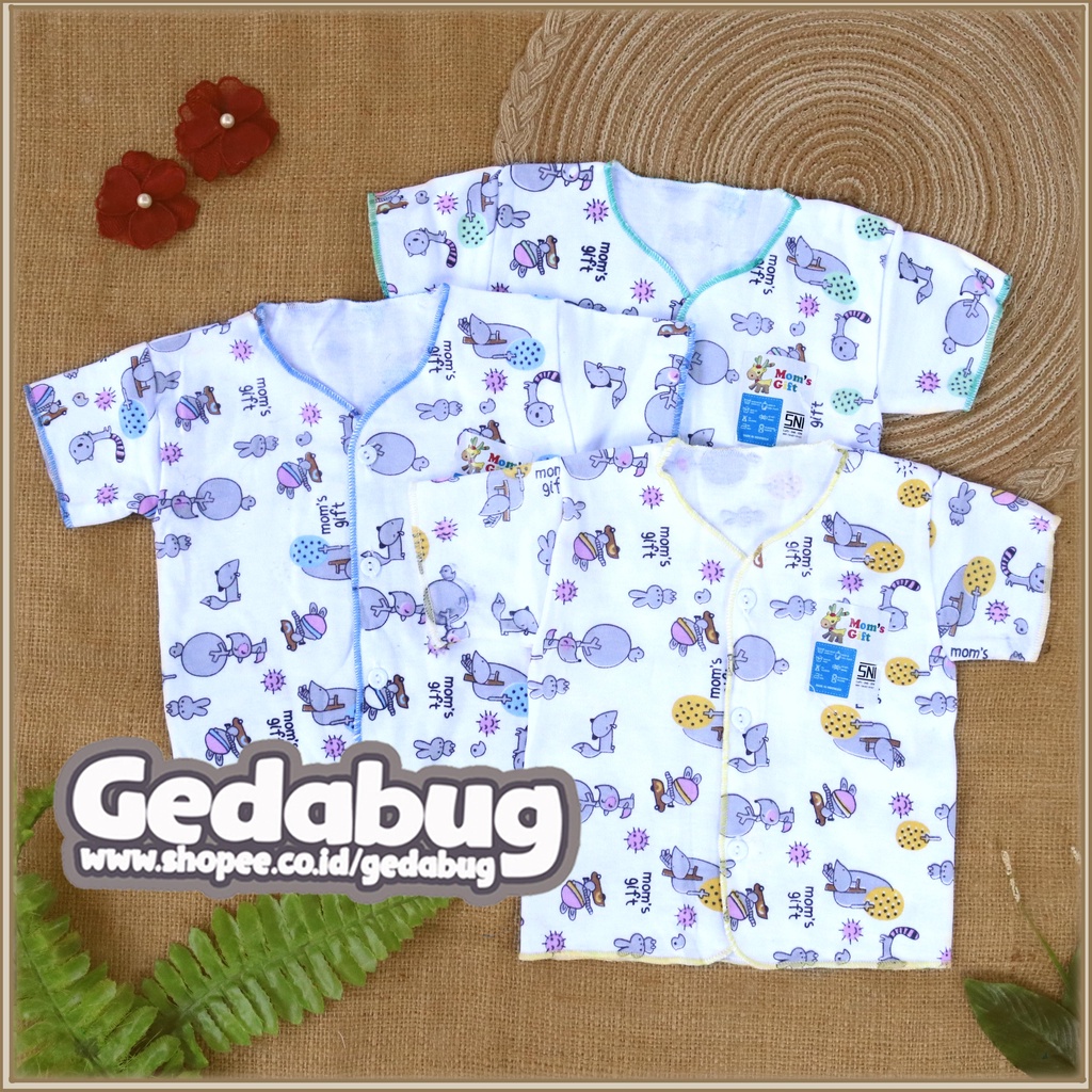 ( 3 Pcs ) Baju bayi Pendek  New born MOM'S GIFT Full Print warna dasar Putih | Murah Berkualitas