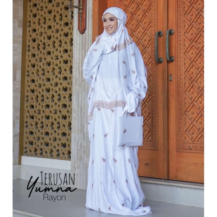 mukena terusan rayon bordir renda zipper