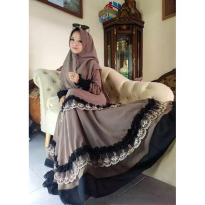 gamis aqila set syari khimar ceruty gamis renda modis