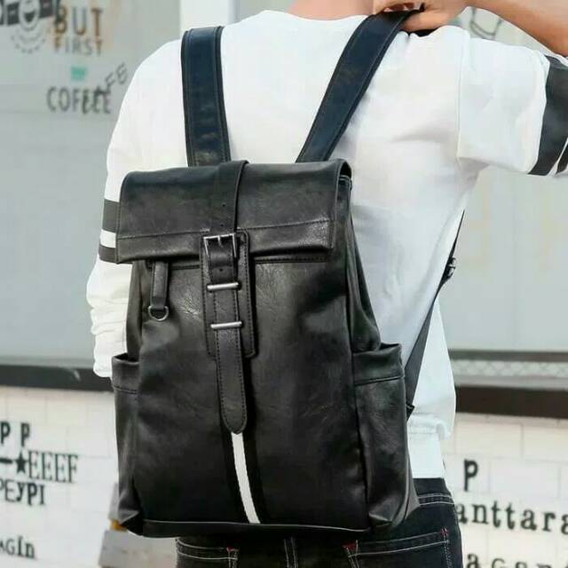 TAS PUNGGUNG/BACKPACK KULIT PRIA/WANITA HITAM - BLACK