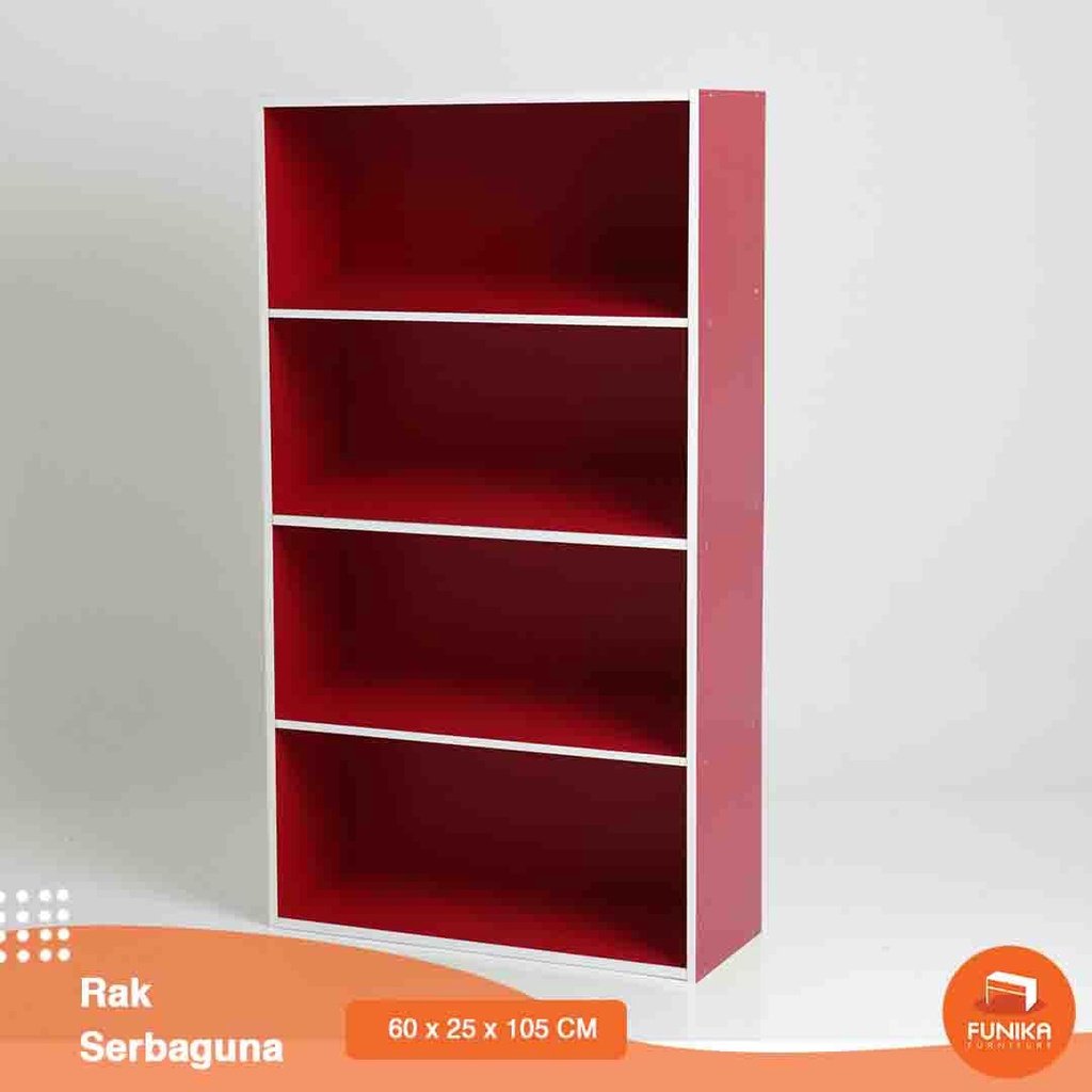 Funika 11242 RD-WH - Rak Buku 4 Tingkat / Rak Serbaguna 4 Susun / Rak Minimalis / Rak Buku Kayu / Bo